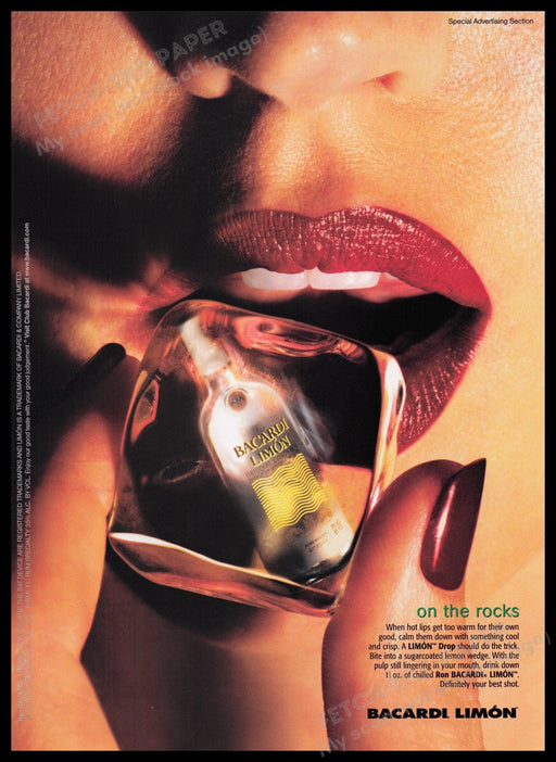 Bacardi 1990s Print Advertisement Ad 1999 Ice Cube Mouth Lips Fetch the Paper!