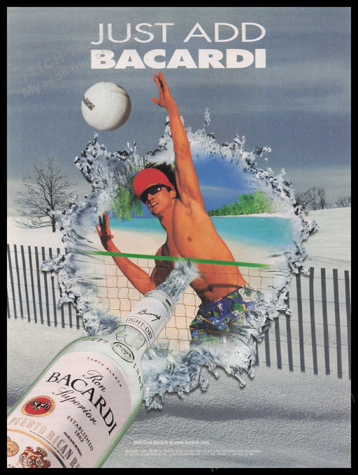 Bacardi Rum 1990s Print Advertisement Ad 1997 Sexy Male Volleyball Beach Fetch the Paper!