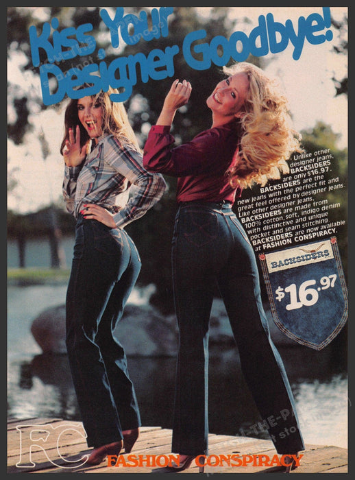 Backsiders Jeans 1980s Print Advertisement 1981 Rear Legs Cute Girls Fetch-the-Paper