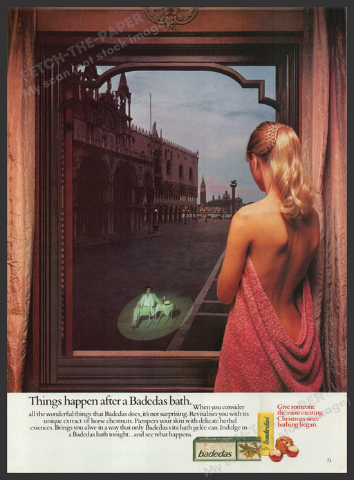 Badedas Bath 1980s Print Advertisement Ad 1982 Backside Towel Fetch the Paper!