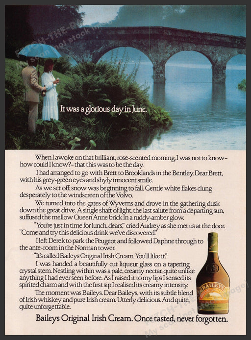 Baileys Irish Cream 1980s Print Advertisement Ad 1980 Couple Bridge Fetch-the-Paper