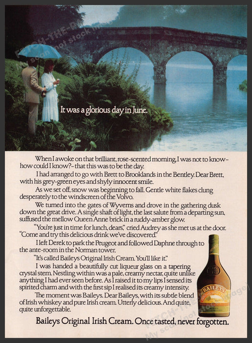 Baileys Irish Cream 1980s Print Advertisement Ad 1980 Couple Bridge Fetch-the-Paper