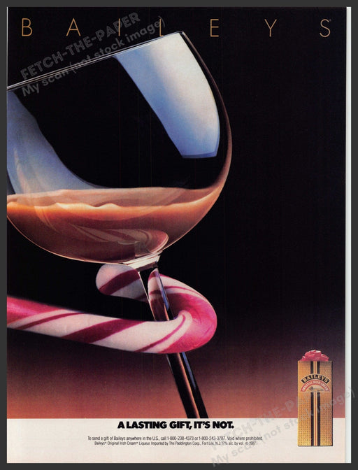 Baileys Irish Cream Candy Cane 1980s Print Advertisement Ad 1987 Fetch-the-Paper
