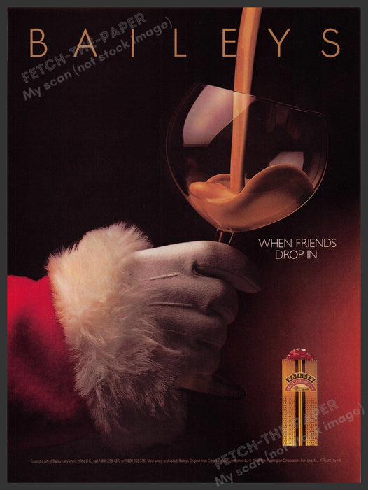 Baileys Santa Claus 1980s Print Advertisement Ad 1988 "When friends drop in" Fetch-the-Paper