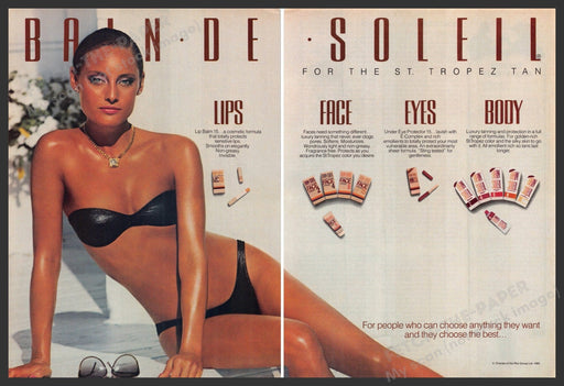 Bain de Soleil 1980s Magazine Print Advertisement (2 pages) 1985 St. Tropez Tan Bain de Soleil