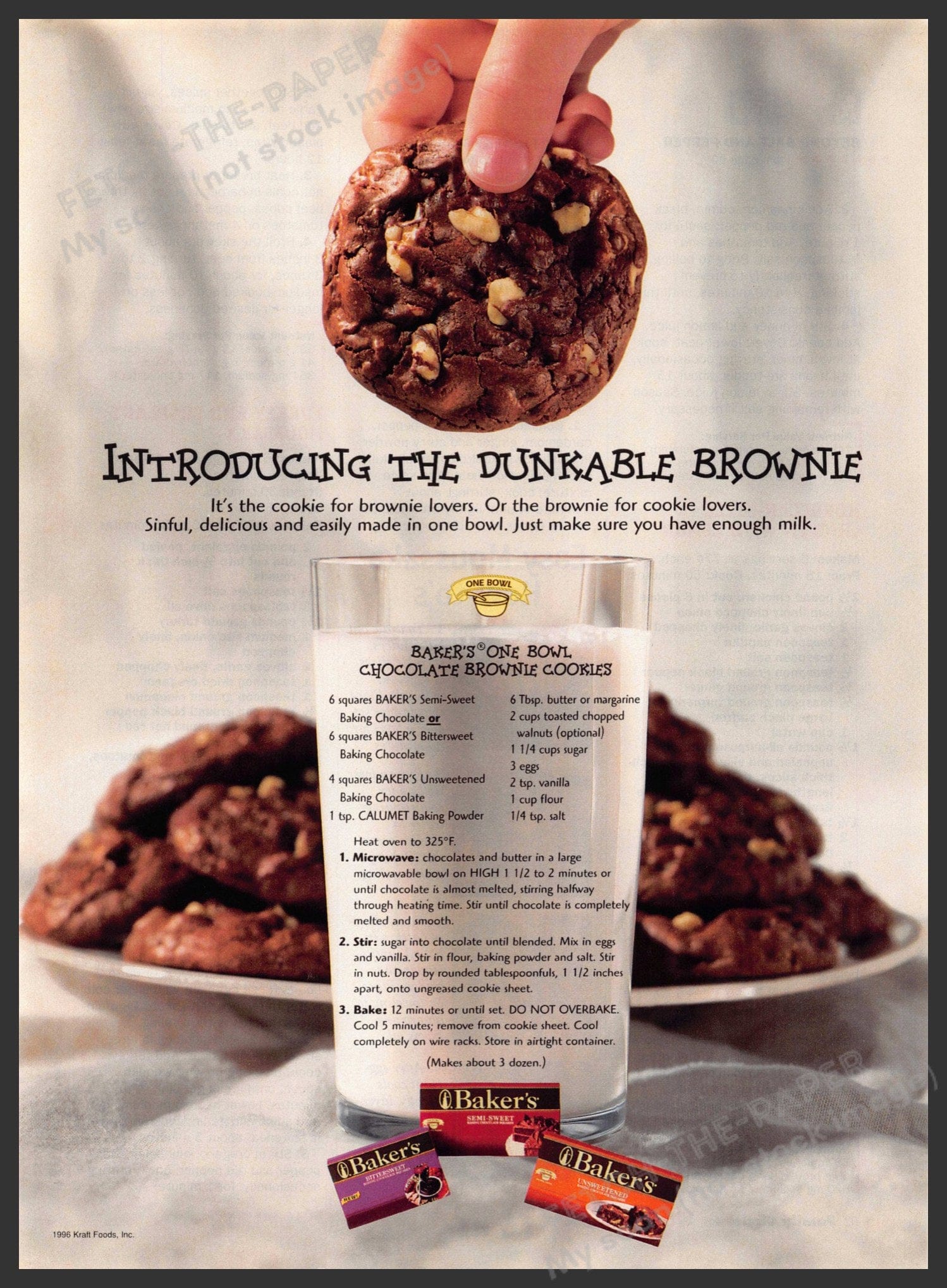 1997 Baker's Chocolate Brownie Cookies Vintage Print Ad — Fetch-the-Paper
