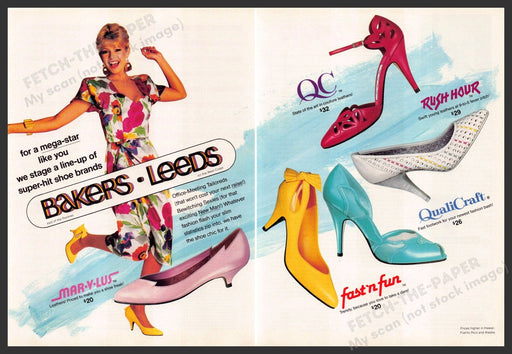 Bakers Leeds 1980s Print Advertisement (2 pg) 1986 Working Woman Office Meeting Fetch-the-Paper