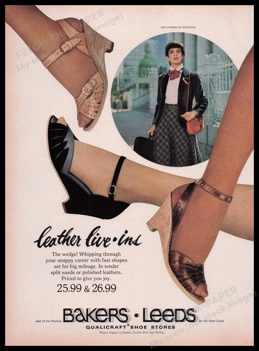 Bakers Leeds 1980s Print Advertisement Ad 1980 Leather Live-ins Shoes Feet Fetch the Paper!