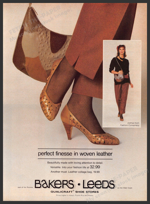 Bakers Leeds Shoe 1980s Print Advertisement 1984 Legs Woven Leather Fetch-the-Paper
