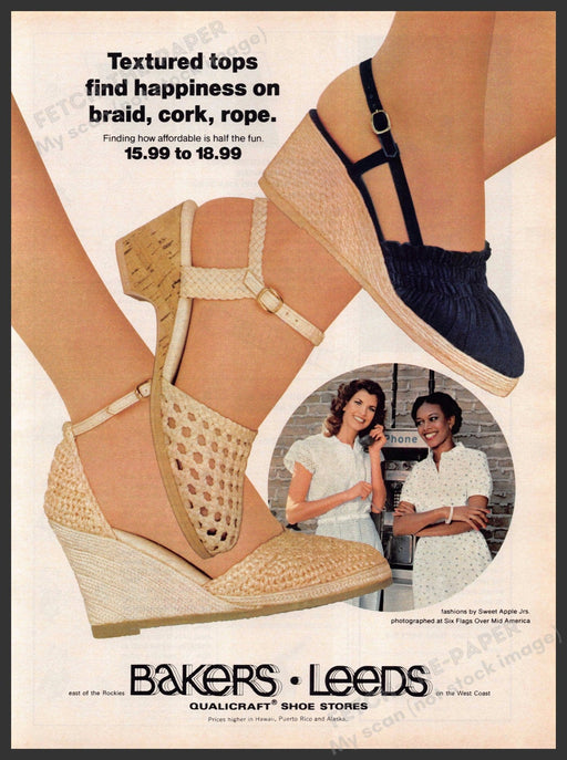 Bakers Leeds Shoes 1980s Print Advertisement 1981 Legs Braid Cork Rope Bakers Leeds