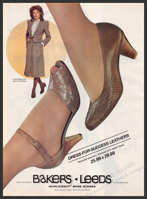Bakers Leeds Shoes 1980s Print Advertisement 1982 Leathers Legs Feet Fetch-the-Paper