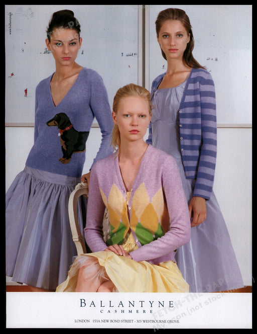 Ballantyne Cashmere 2000s Print Advertisement 2005 Models Pastel Sweaters Fetch-the-Paper