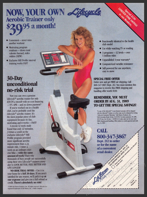 Bally Lifecycle 1980s Print Advertisement Ad 1989 Stationary Bike Lady Aerobics Bally