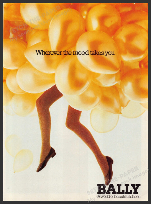 Bally Shoes 1980s Print Advertisement Ad 1982 Gold Balloons Legs Fetch the Paper!