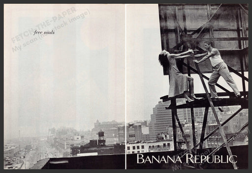 Banana Republic 1990s Print Ad (2 Pg) 1992 Couple "free souls" Billboard Fetch-the-Paper