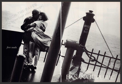 Banana Republic 1990s Print Ad (2 Pg) 1992 Couple "free souls" Sea Wall Gate Fetch-the-Paper