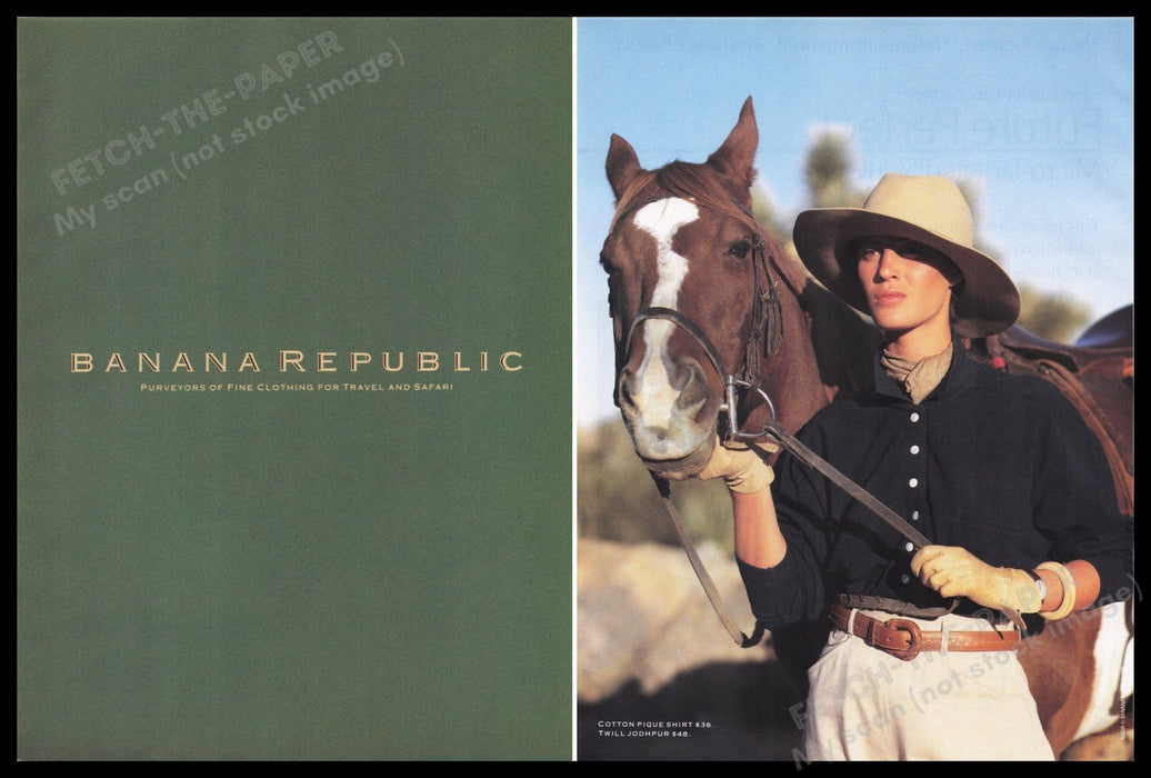 Banana Republic Clothing 1980s Print Advertisement (2 pages) 1989 Horse Fetch the Paper!