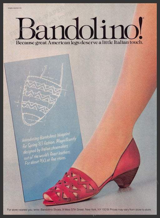 Bandolino Shoes 1980s Print Advertisement 1983 Legs Italian Touch Fetch-the-Paper