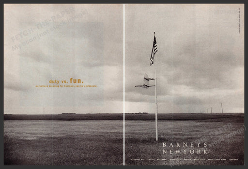 Barneys New York 1990s Print Advertisement (2 Page) 1990 Duty vs. Fun Fetch-the-Paper