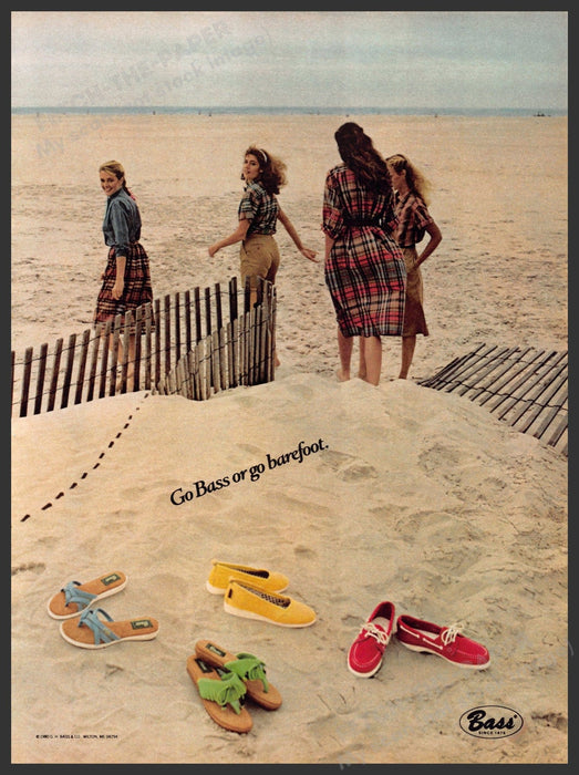 Bass Shoes 1980s Print Advertisement 1981 Barefoot Friends Beach Sand Bass