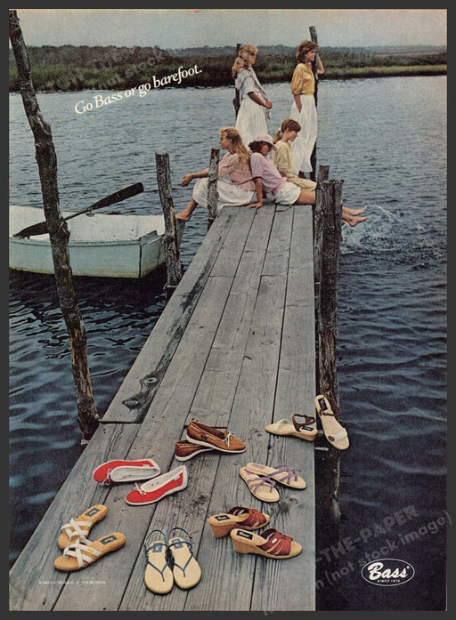 Bass Shoes 1980s Print Advertisement 1982 Legs Girls Sitting on a Lake Dock Fetch-the-Paper