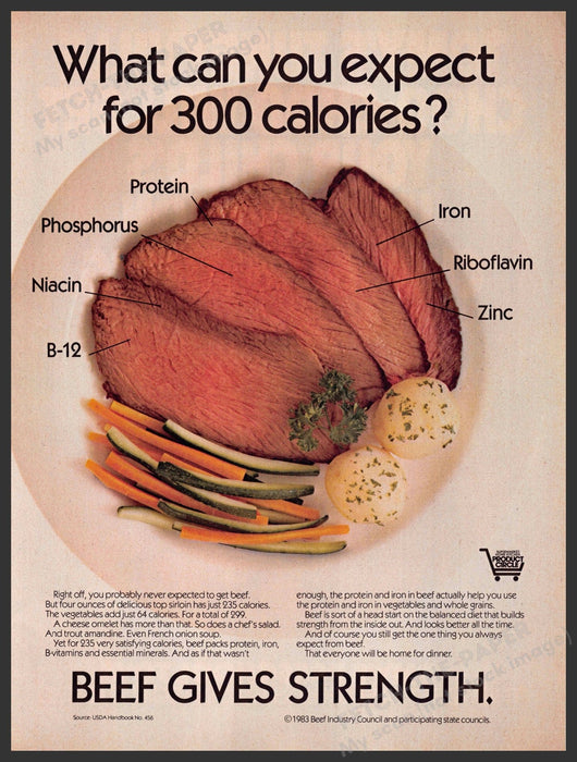 Beef Industry 1980s Magazine Print Advertisement 1983 Sirloin 300 Calories Beef Industry
