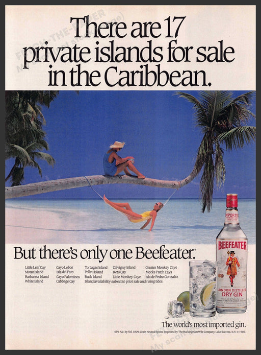 Beefeater 1980s Print Advertisement 1989 Private Islands Palm Beach Hammock Beefeater