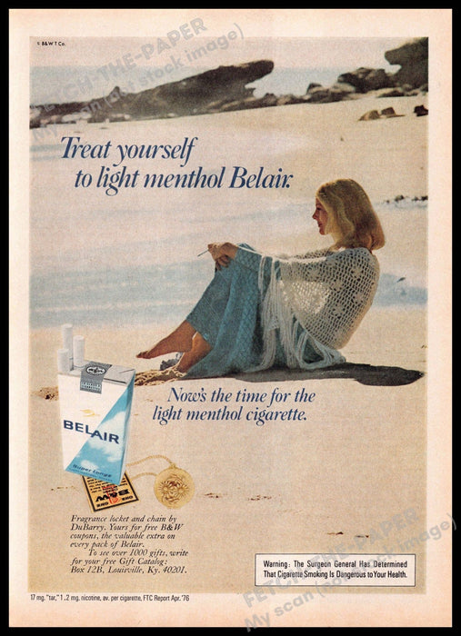 Belair 1970s Print Advertisement 1977 "Treat yourself to light menthol Belair" Belair
