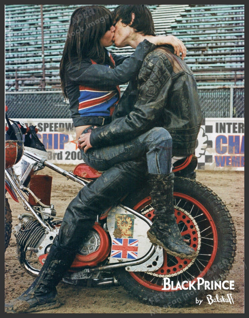 Belstaff Black Prince 2000s Print Advertisement 2005 Leather Couple Kissing Fetch-the-Paper