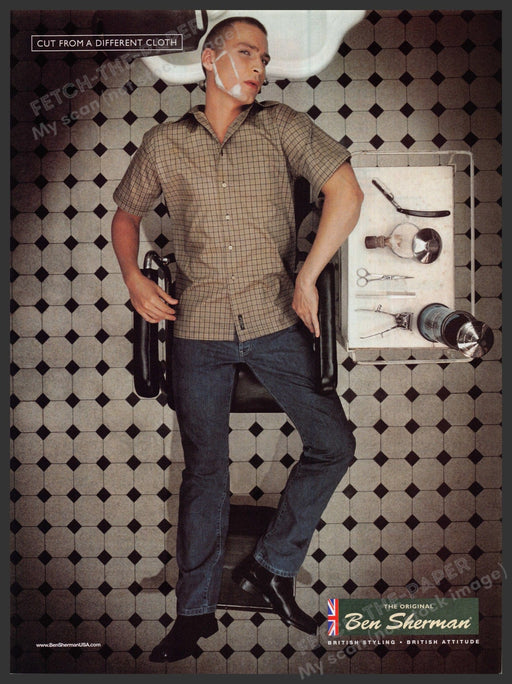 Ben Sherman Clothing 2000s Print Advertisement Ad 2002 Barber Shop Shave Fetch-the-Paper