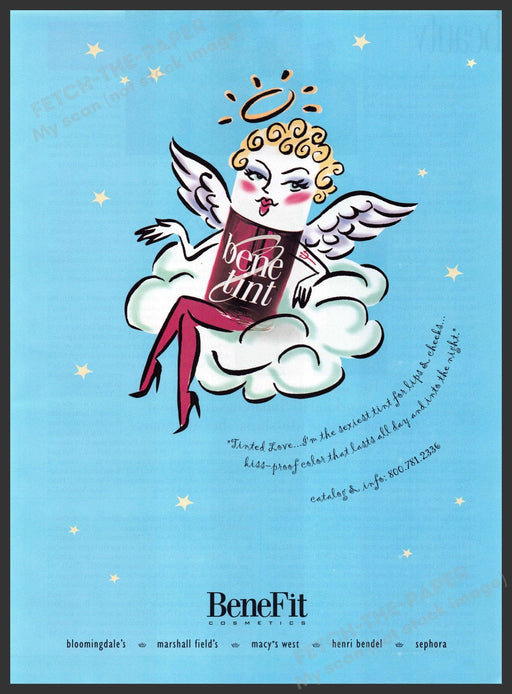 Benefit Cosmetics 1990s Print Advertisement 1999 Tinted Love Cloud Angel Fetch-the-Paper