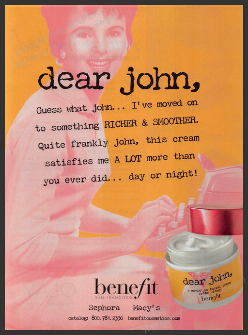 Benefit Dear John 2000s Print Advertisement 2004 Cosmetics Typing Letter Fetch-the-Paper