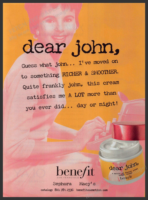 Benefit Dear John 2000s Print Advertisement 2004 Cosmetics Typing Letter Fetch-the-Paper