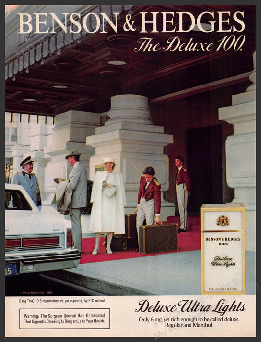 Benson & Hedges 1980s Magazine Print Advertisement 1983 Valet Parking Hotel Benson & Hedges