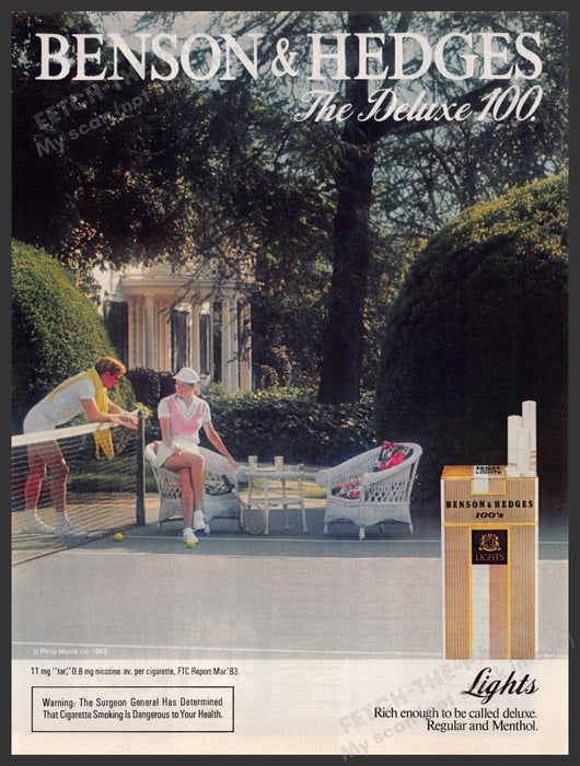 Benson & Hedges 1980s Print Advertisement Ad 1983 Couple Tennis Legs Courtside Benson & Hedges