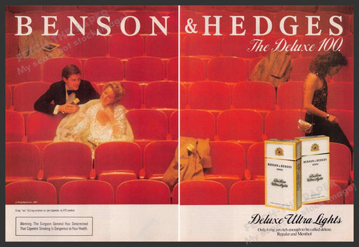 Benson & Hedges Cigarettes 1980s Print Advertisement (2 page) 1983 Theater Fetch-the-Paper