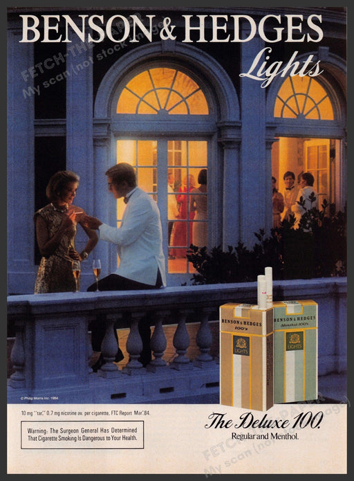 Benson & Hedges Lights Cigarettes 1980s Print Advertisement 1984 Evening Smoke Fetch-the-Paper