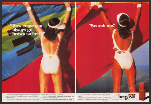 Bergasol Tanning Cream Lotion Beach 1980s Print Advertisement (2 pages) 1987 Fetch-the-Paper