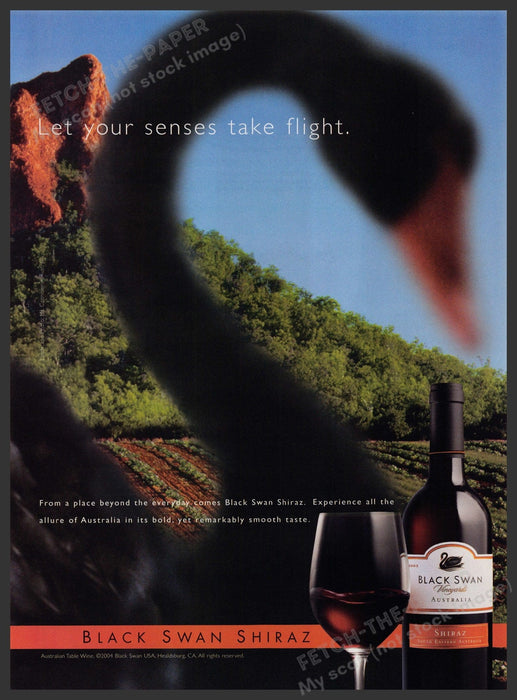 Black Swan Australia Shiraz 2000s Print Advertisement Ad 2004 Fetch-the-Paper