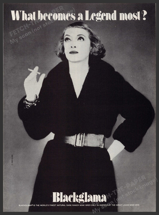Blackglama Bette Davis 1980s Print Advertisement Ad 1980 Legend Fetch-the-Paper