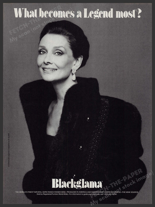 Blackglama Fur Coat Audrey Hepburn 1980s Print Advertisement Ad 1987 Fetch-the-Paper