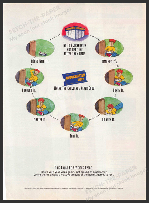 Blockbuster Video Rental Game 1990s Print Advertisement 1994 Blockbuster