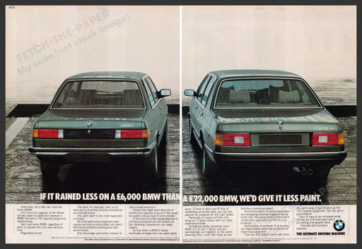 BMW 316 and 735i Cars 1980s Print Advertisement (2 pages) 1982 Fetch the Paper!