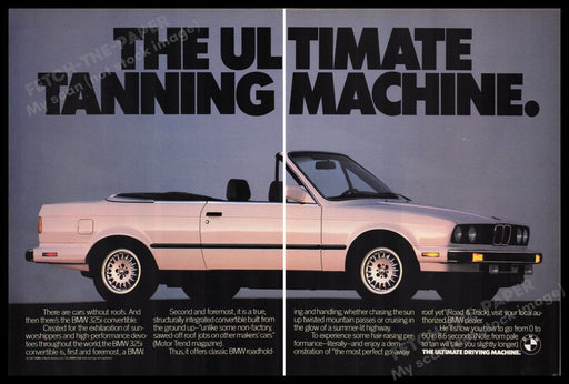 BMW 325i Convertible Car 1980s Print Advertisement (2 pages) 1988 White Fetch the Paper!