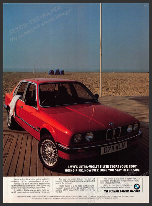 BMW Ultraviolet Filter Body Paint 1980s Print Advertisement Ad 1987 Fetch-the-Paper