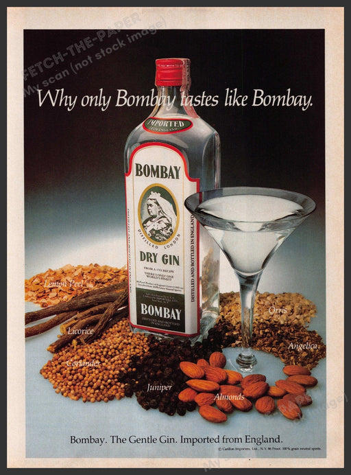 Bombay Dry Gin 1980s Print Advertisement 1981 Flavor England Fetch-the-Paper