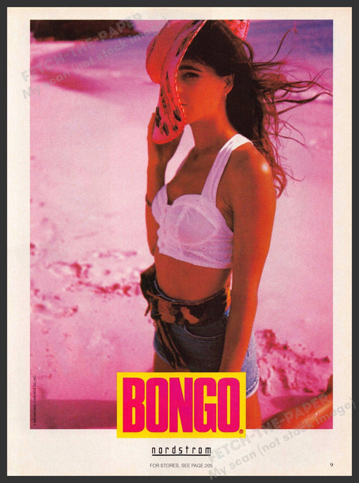 Bongo 1990s Print Advertisement 1993 Sand Beach Sun Hat Denim Shorts Bongo
