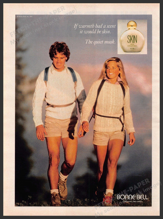 Bonne Bell Skin 1980s Print Advertisement 1981 Legs Couple Hiking Quiet Musk Bonne Bell