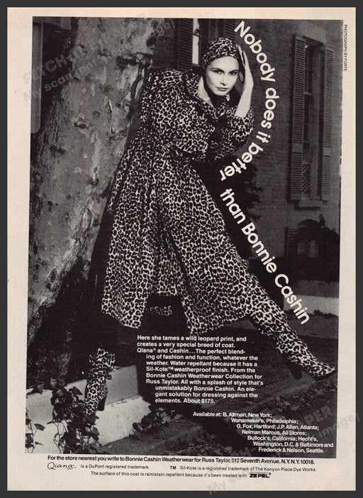 Bonnie Cashin 1970s Print Advertisement 1979 Clothing Leopard Fetch-the-Paper