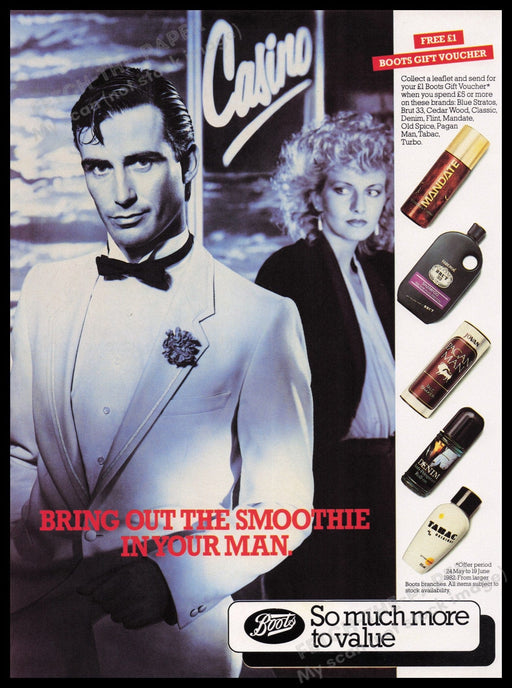 Boots 1980s Print Advertisement Ad 1982 "Bring out the smoothie in your man" Fetch the Paper!